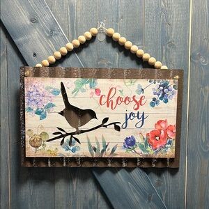 Bird Floral 'Choose Joy' Distressed Metal Wall Art 15.5x10